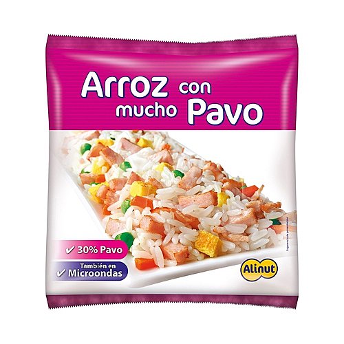 Alinut Arroz tres delicas ultracongelado, con un 30% de fiambre de pavo, elaborado sin gluen alinut