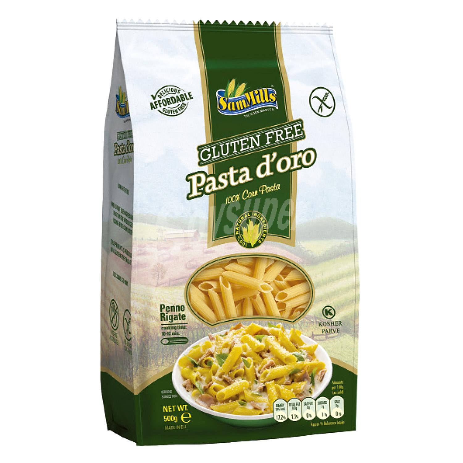 Pasta Penne rigate, pasta sin gluten