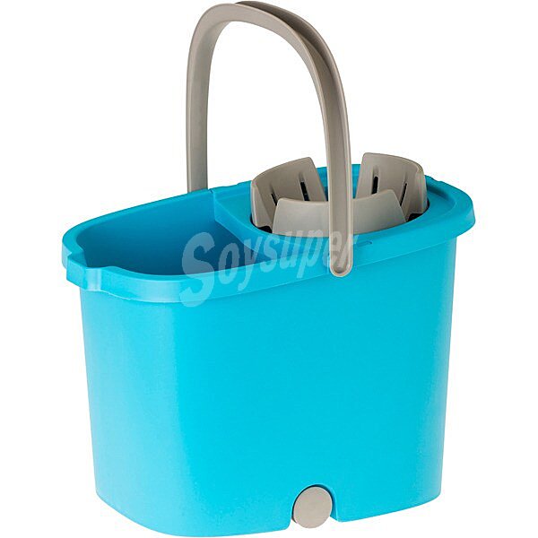 Cubo con escurridor con ruedas azul 16 l