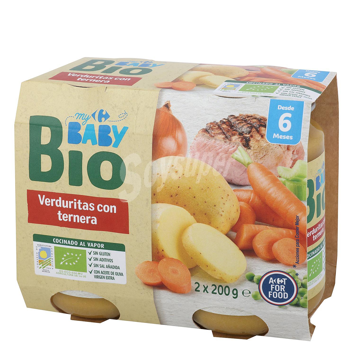 Tarrito de verduritas con ternera desde 6 meses ecológico Carrefour Baby Bio