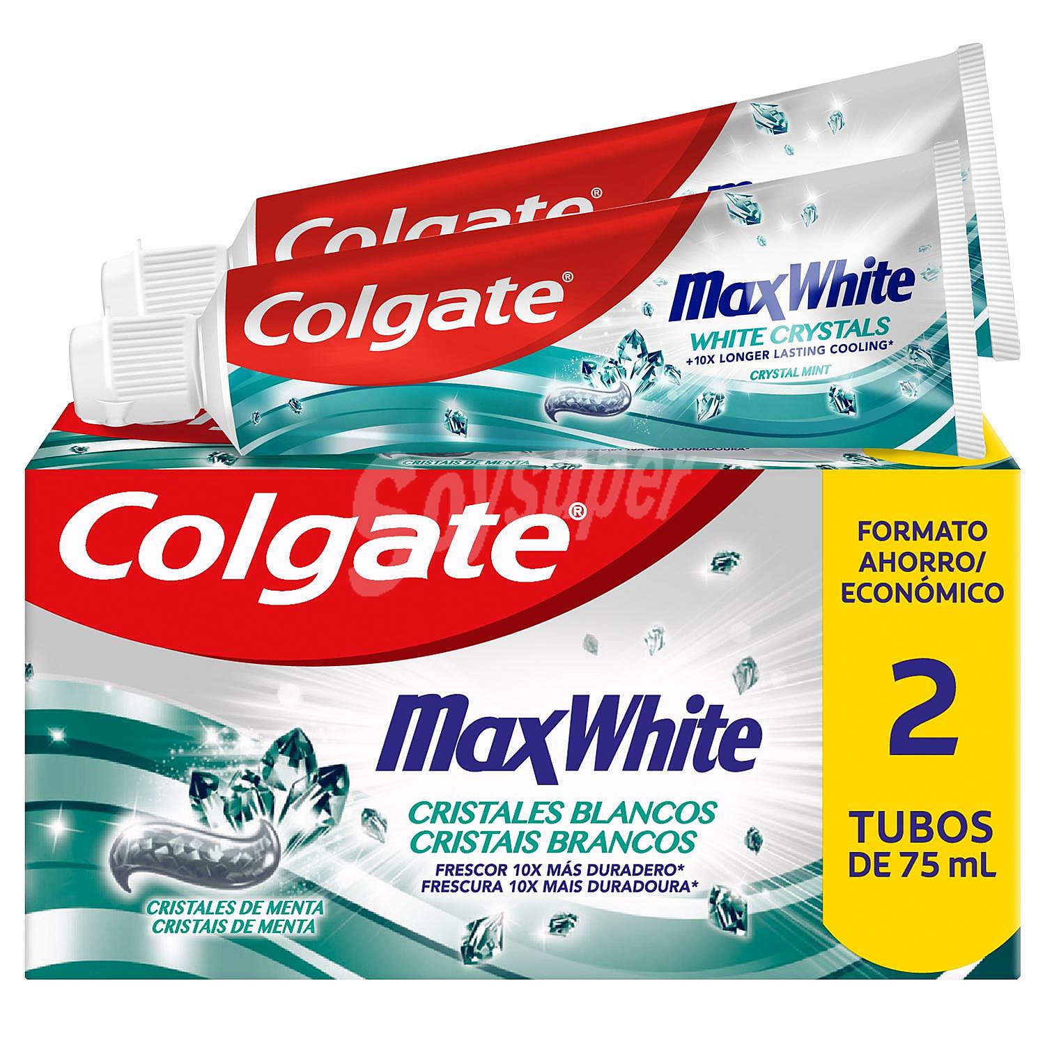 Dentífrico blanqueador con cristales blancos maxwhite