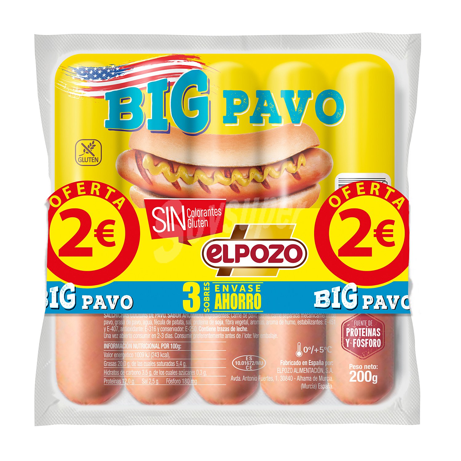 Salchichas big pavo pack 3 x 200 gr