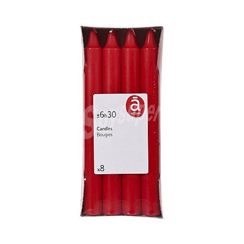 Pack de 8 velas de 19x180 mm de color rojo, actuel.