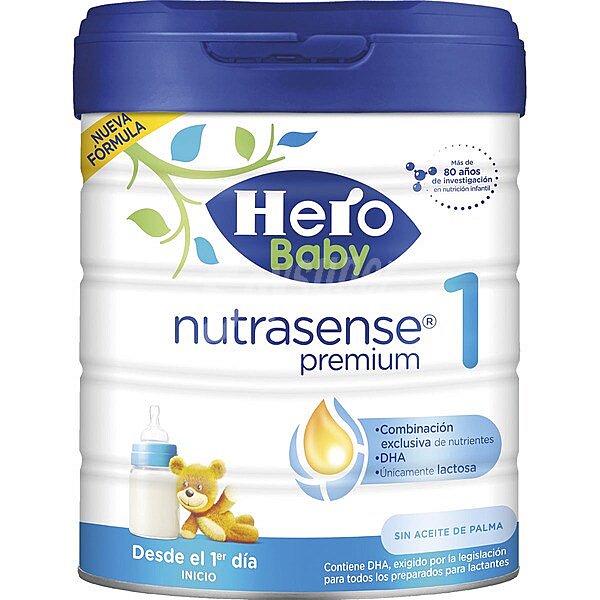 Leche infantil para lactantes en polvo Hero Baby Nutrasense Premium 1 sin aceite de palma