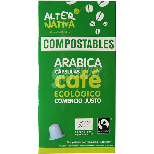 Café arábica ecológico estuche 10 cápsulas compostables y compatibles con máquinas Nespresso