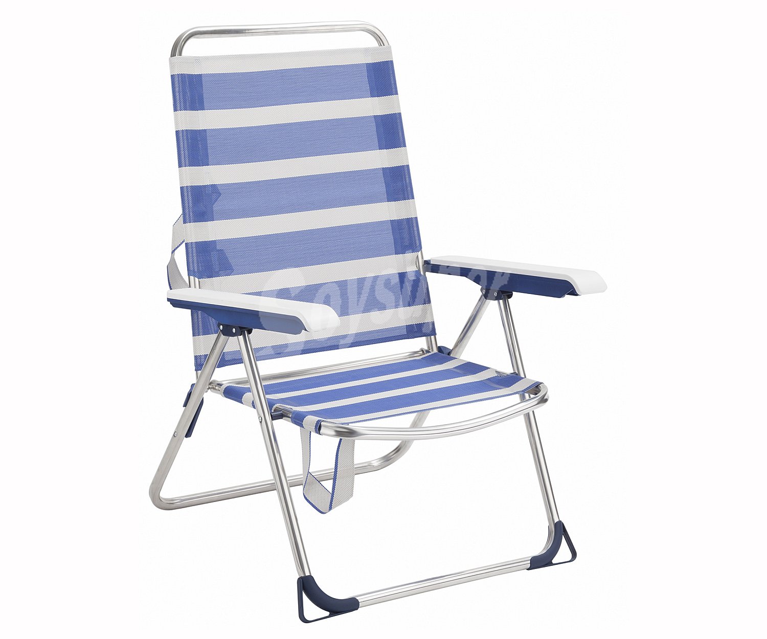 Silla de playa color a rayas azules, alco