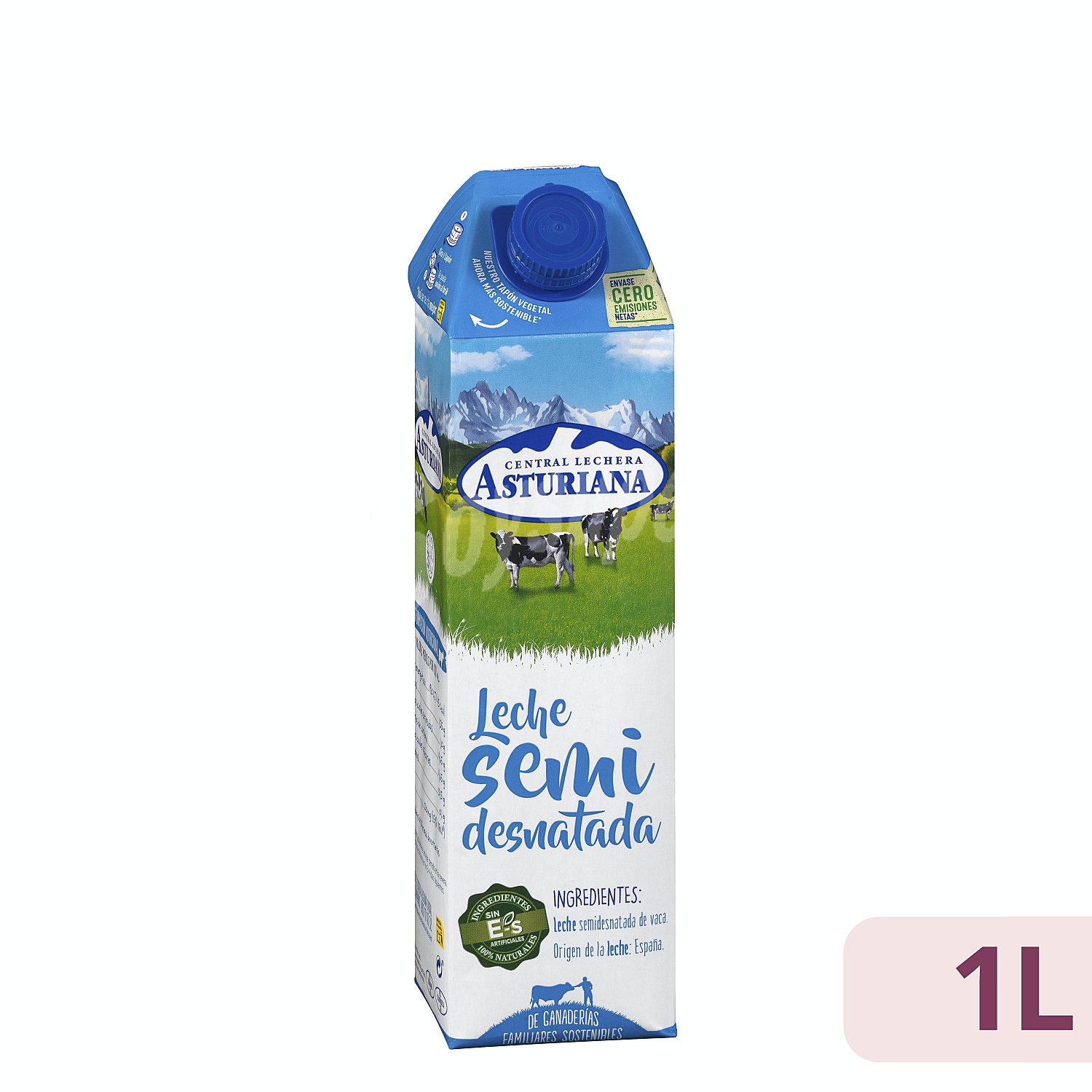 Leche semidesnatada de vaca, de origen española central lechera asturiana