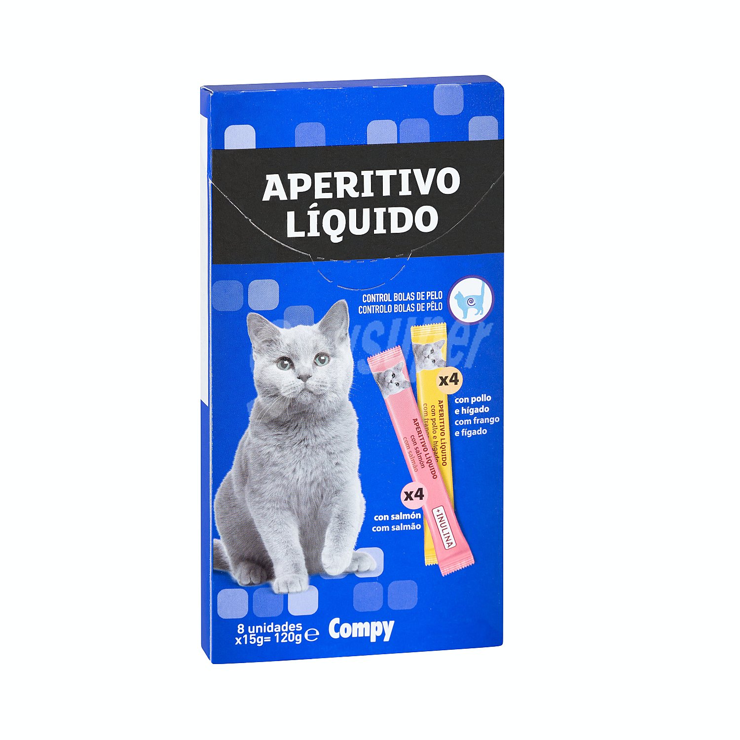 Comida gato snack aperitivo líquido (4 pollo hígado - 4 salmón)