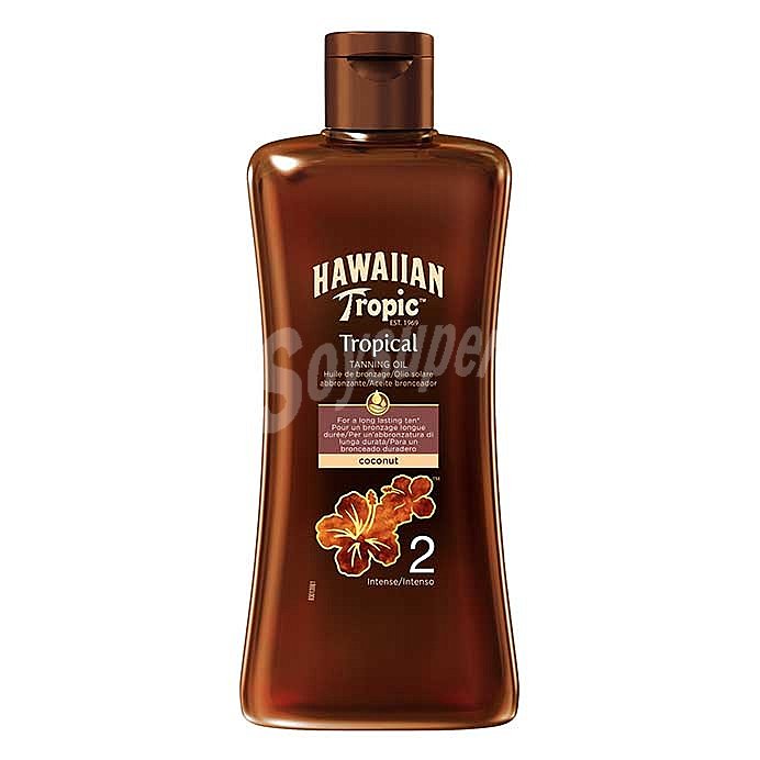 Aceite solar bronceador, con factor protección 2 (bajo)