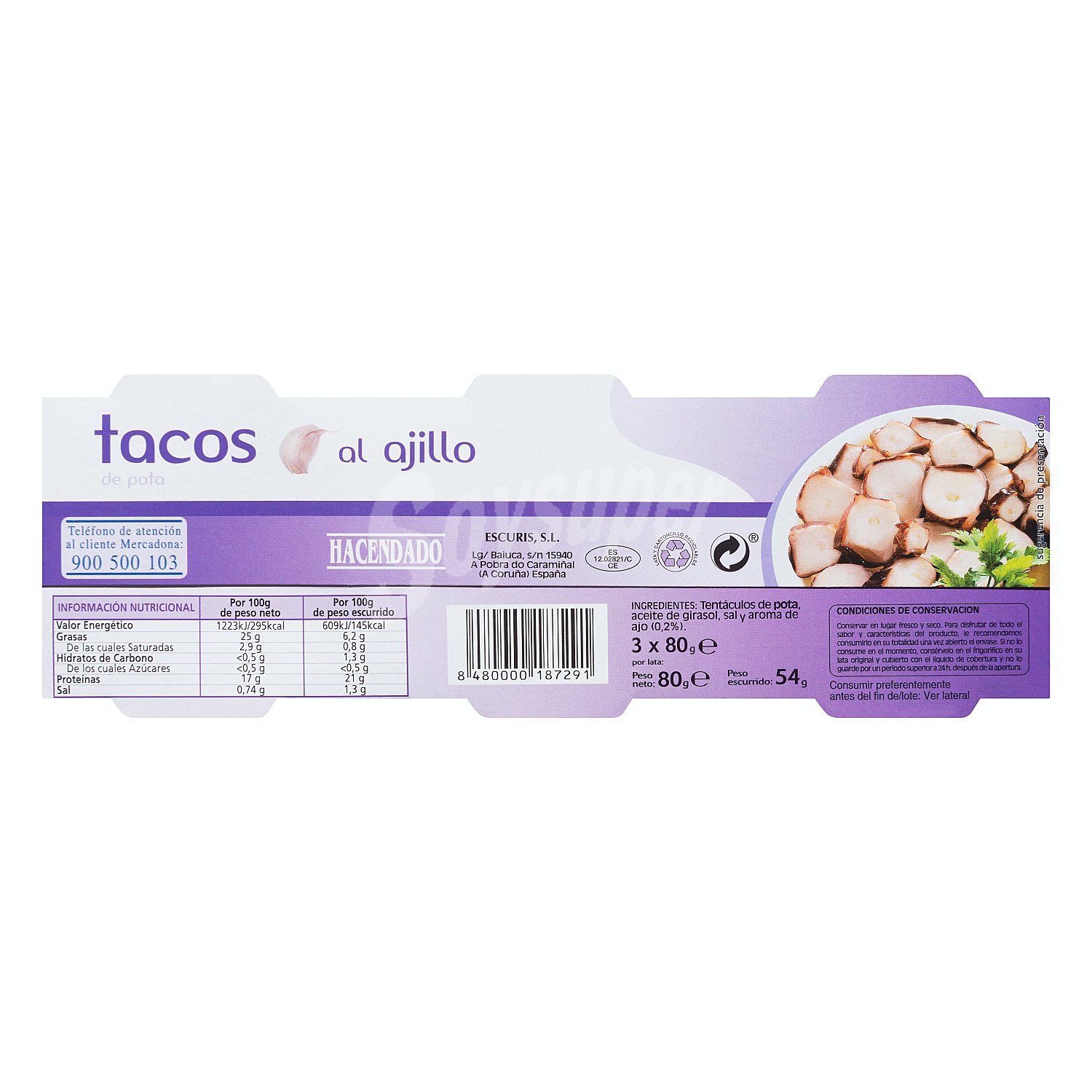 Pota ajillo tacos conserva