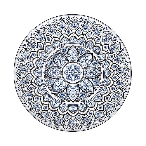 Plato de postre redondo de porcelana con diseño Mandalas en tonos azules, 19cm., santa clara