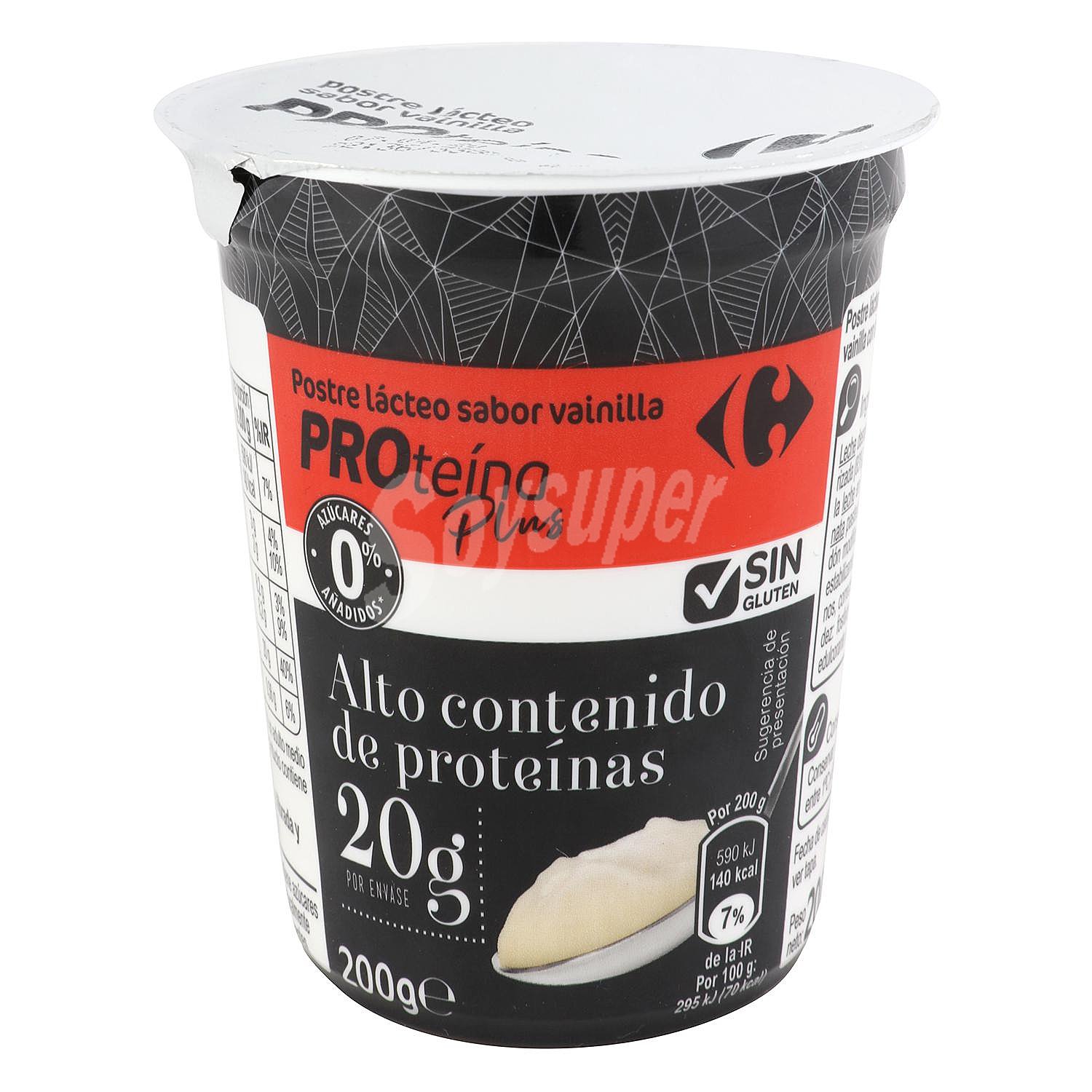 Postre lácteo de vainilla sin azúcar añadido Proteína Plus Carrefour sin gluten