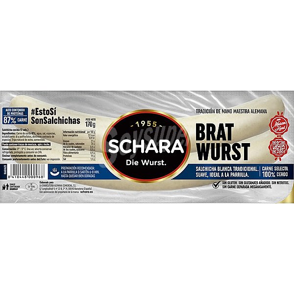 Schara Salchichas blancas de cerdo tipo Bratwurst, cocidas y de sabor suave schara Regionales