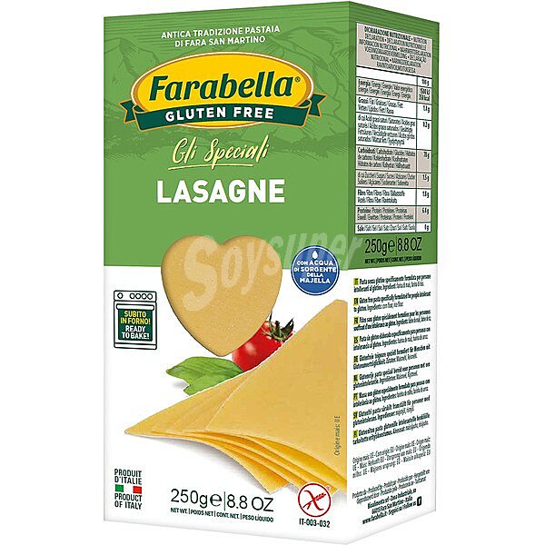 Farabella Gli Speciali láminas para preparar lasaña sin gluten y sin lactosa