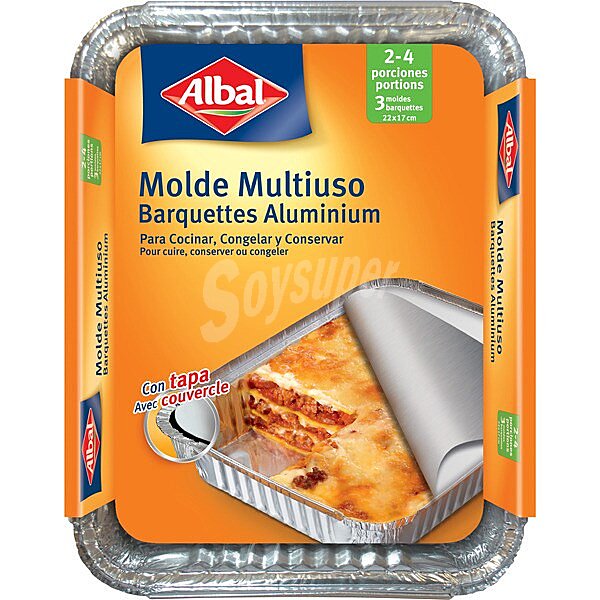 Molde de aluminio multiusos con tapa 22x17 cm