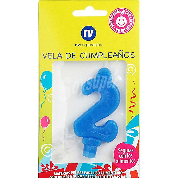 Vela de cumpleaños azul nº2 blister 1 unidad