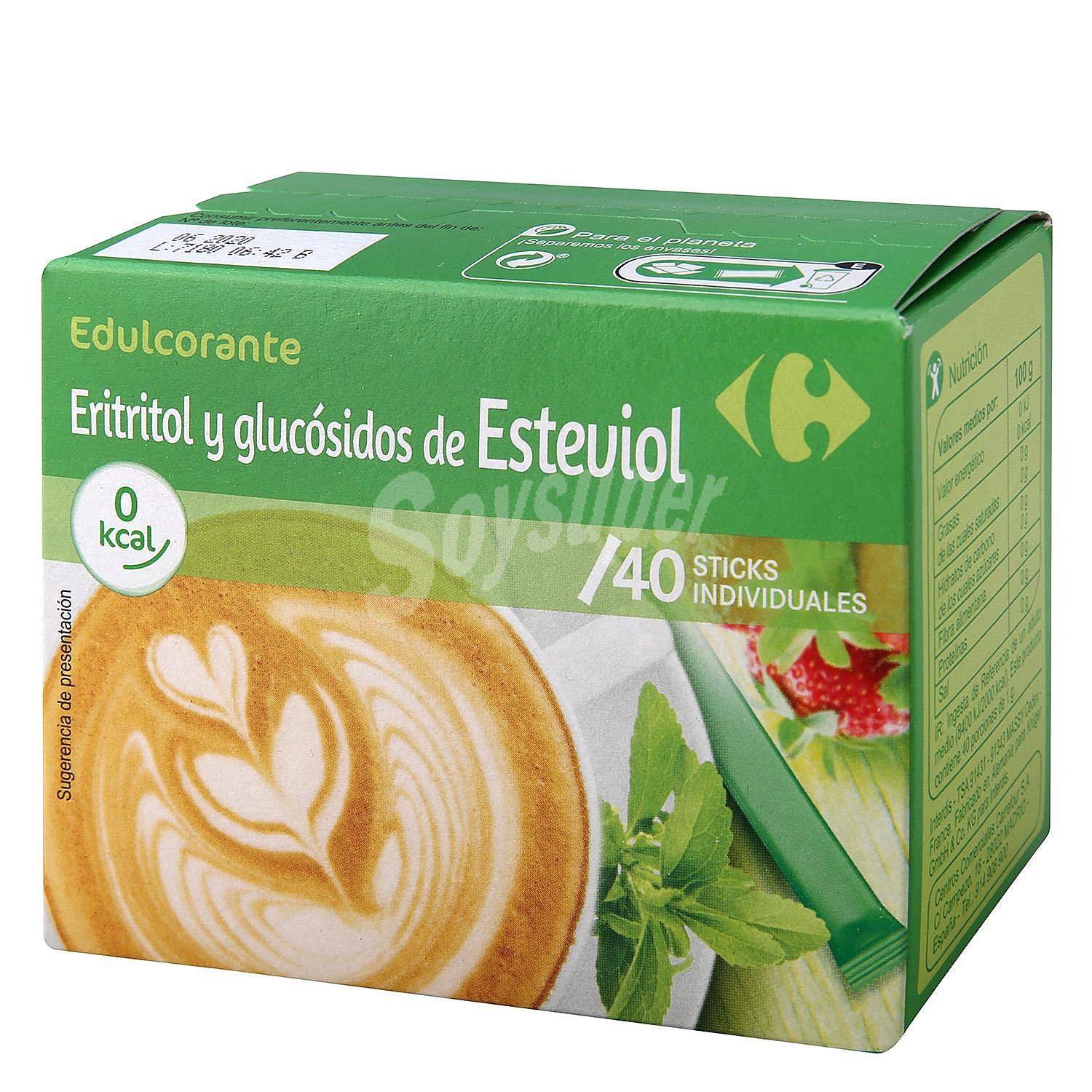 Edulcorante eritritol y glucósidos de esteviol