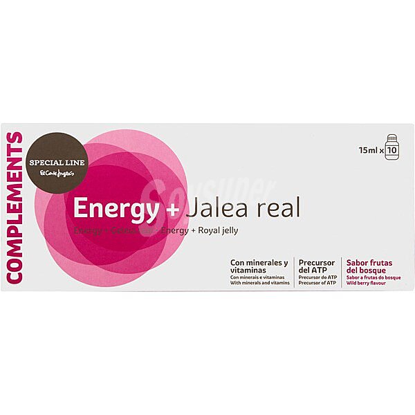 El Corte Inglés Energy + Jalea Real con minerales, vitaminas y sin gluten con sabor a frutas del bosque