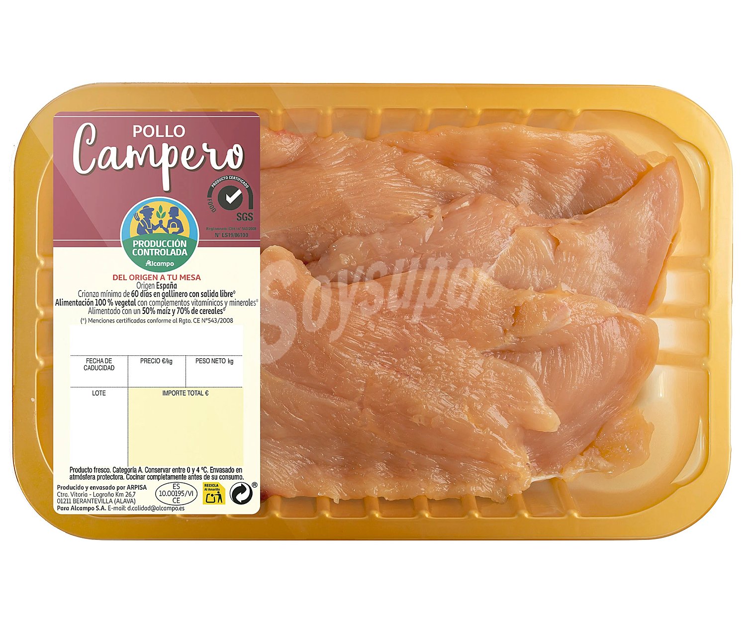 Bandeja de pechuga de pollo campero fileteada