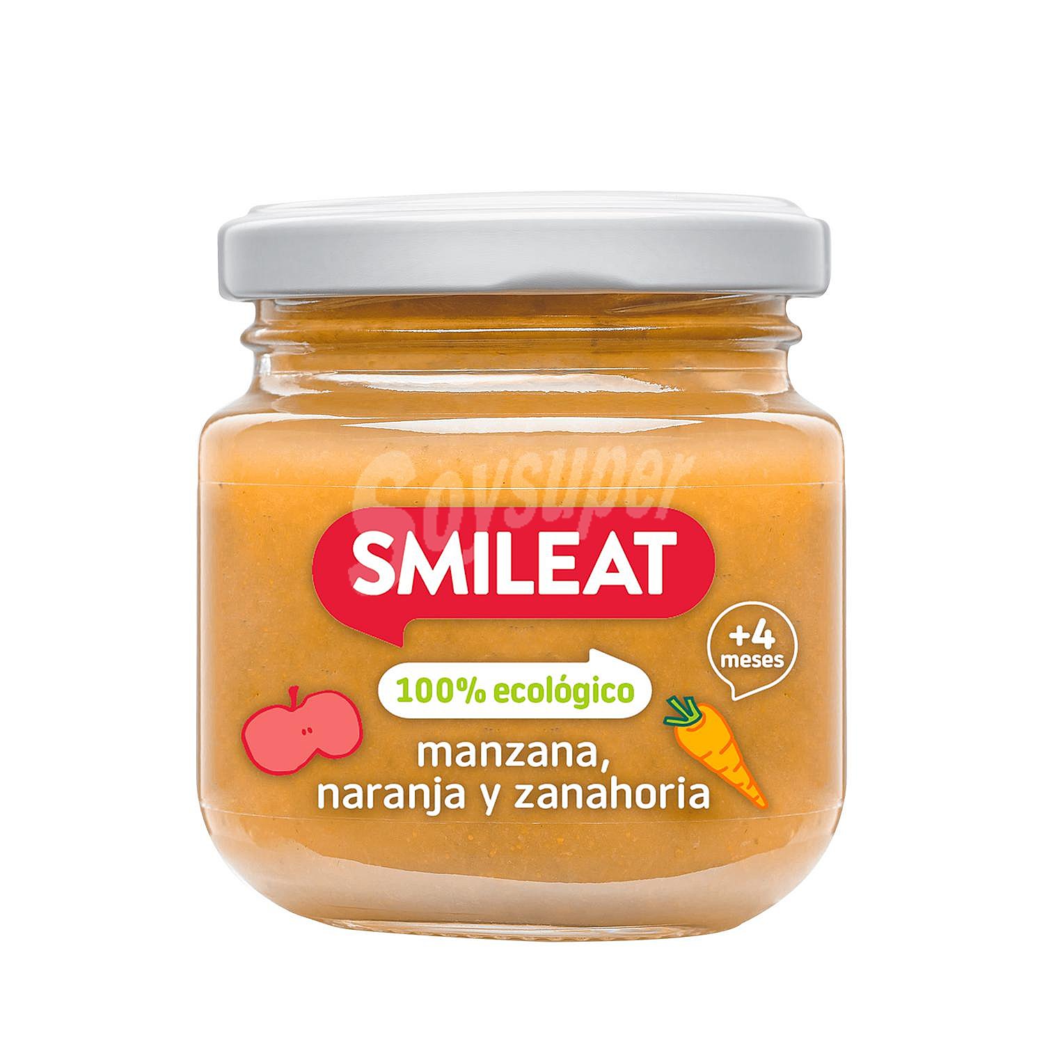 Tarrito de manzana y naranja desde 4 meses ecológico Smileat sin gluten