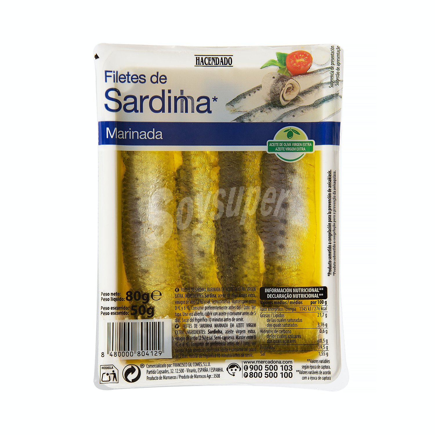 Sardina marinada filetes en aceite de oliva virgen