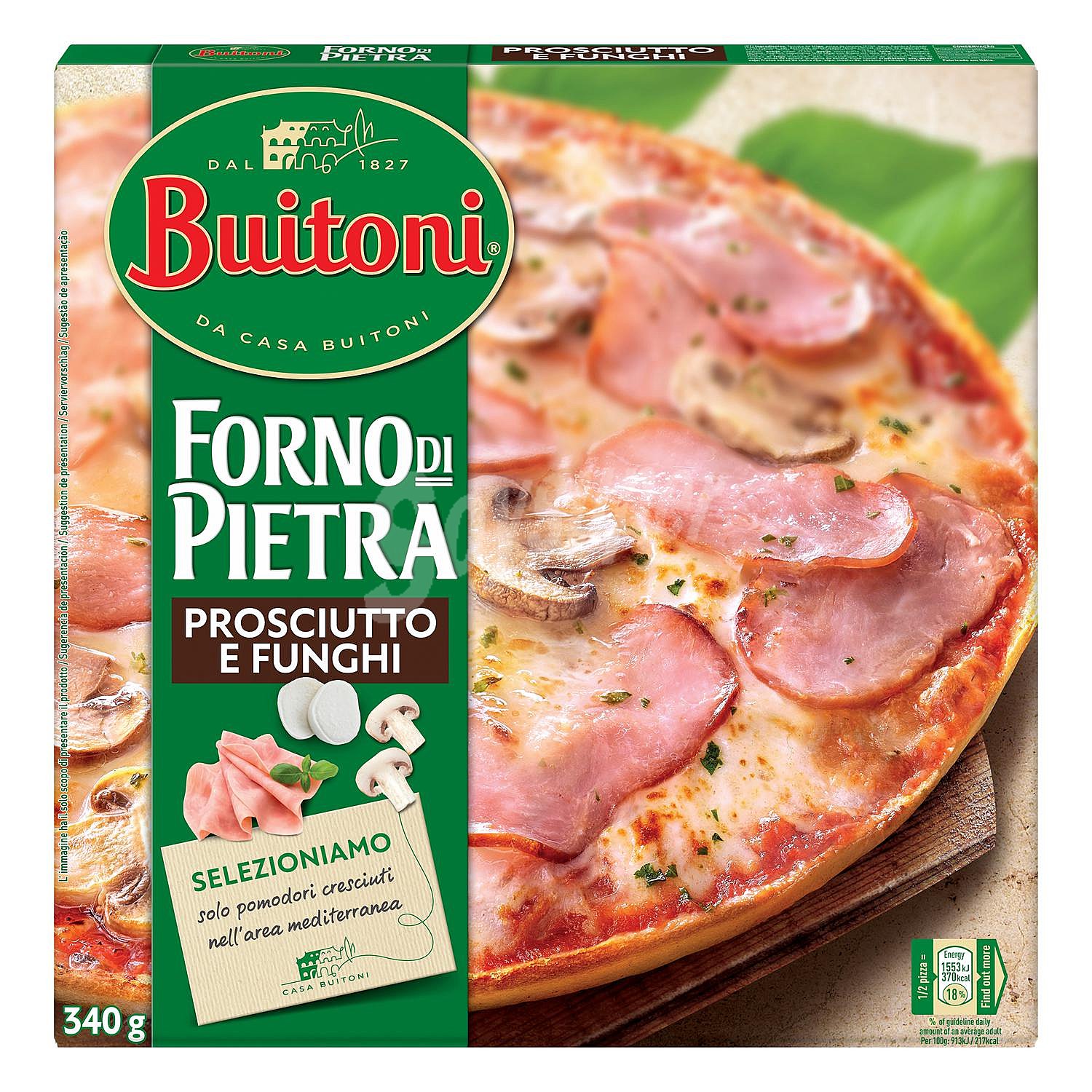 Pizza de jamón y champiñones fina y crujiente Forno Di Pietra Buitoni