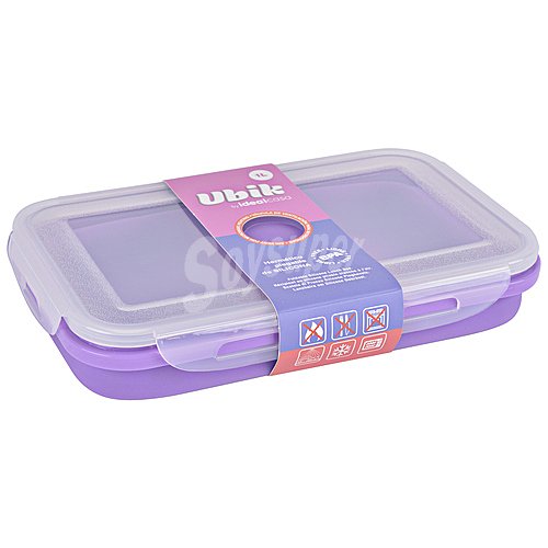 Recipiente hermético de silicona color morado con tapa de clip, , Ubik idealcasa