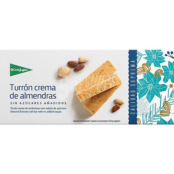 Turrón blando de crema de almendras sin azúcares añadidos sin gluten Calidad Suprema selection