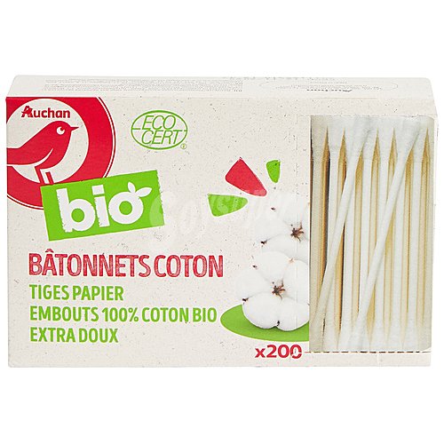 Producto alcampo Bastoncillos extra suaves con palo de papel, elaborados con algodón orgánico 100% producto alcampo