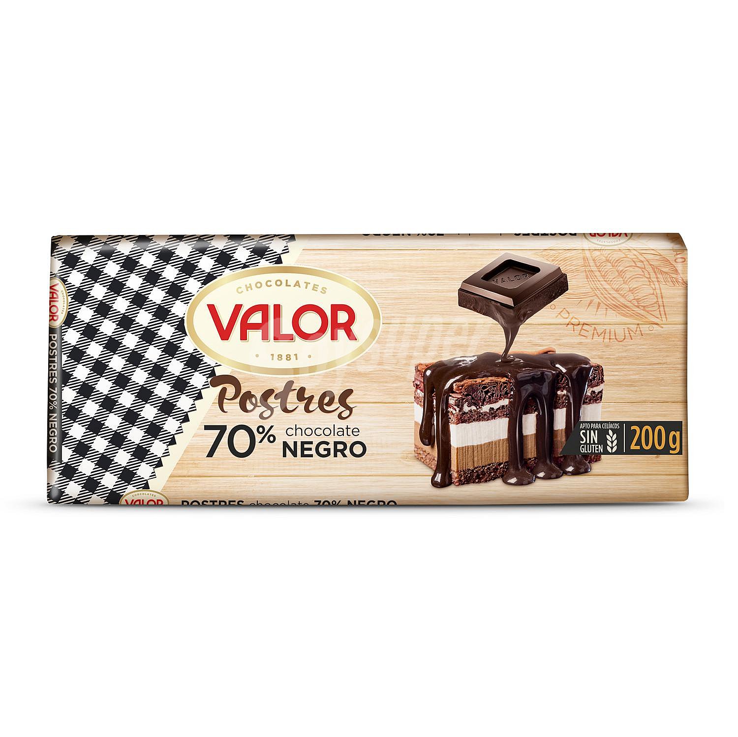 Chocolate negro 70% especial postres Valor sin gluten