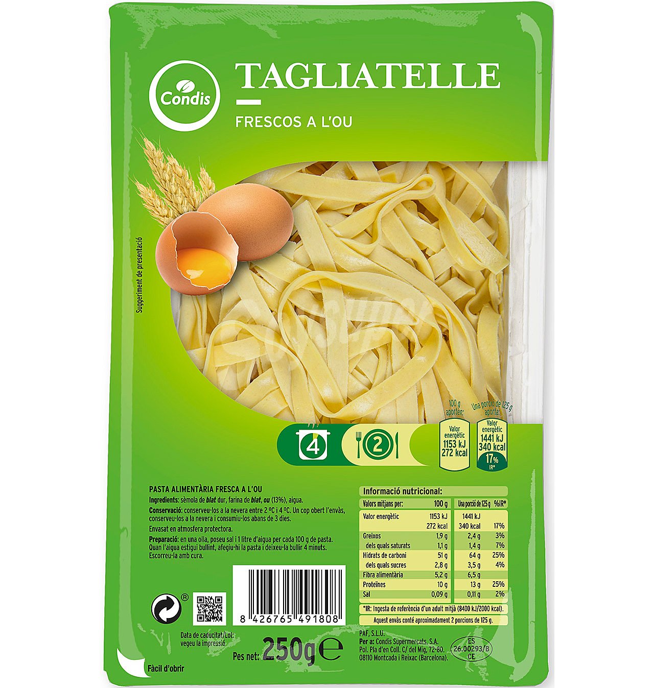 Tagliatelle condis al huevo