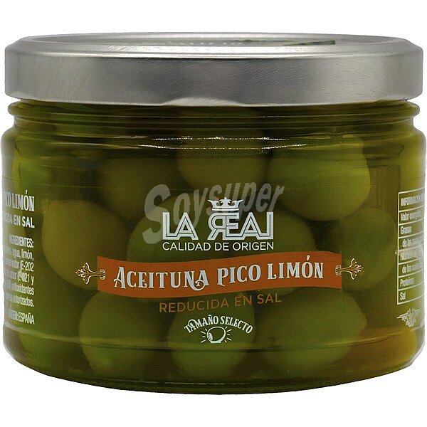 Aceitunas pico limón reducidas en sal