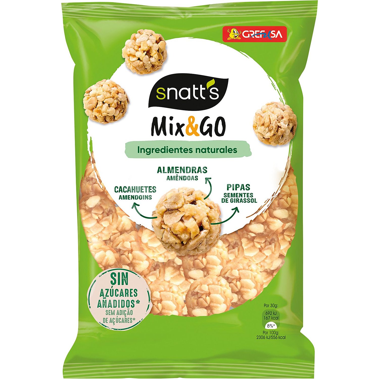 Mix&go cóctel de frutos secos con almendras, cacahuetes y pipas de girasol ´S