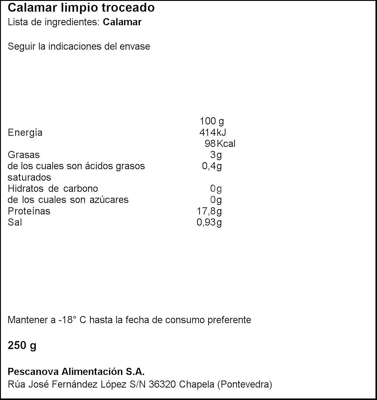 Chipirón troceado y ultracongelado pescanova