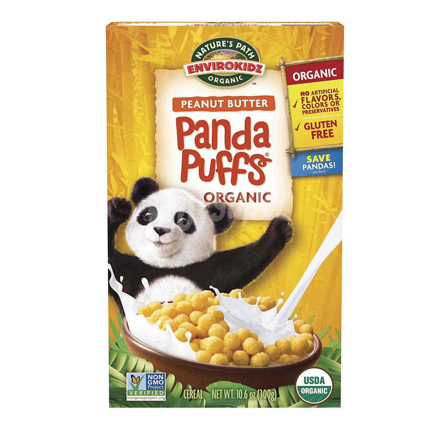 Cereales de maíz con crema de cacahuete ecológico Panda Puffs Nature's Path sin gluten y sin lactosa