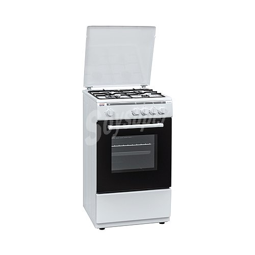 Cocina sobremesa gas butano NEW POL NWC55BW 4 fuegos, horno, grill, H: 85cm, A: 50cm, F: 50cm