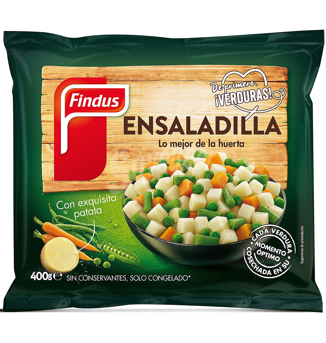 Ensaladilla de patata, zanahoria, judía verde redonda y guisantes findus