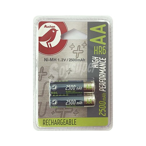 Pilas recargables AA, ni-mh, HR06, producto alcampo, 2500 mAh