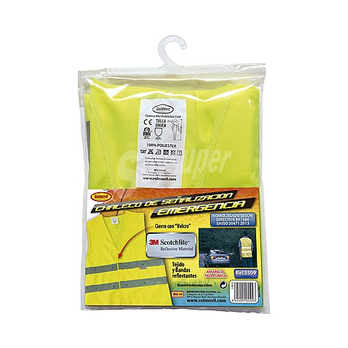 Chaleco de seguridad de color amarillo con doble banda reflectante talla única.