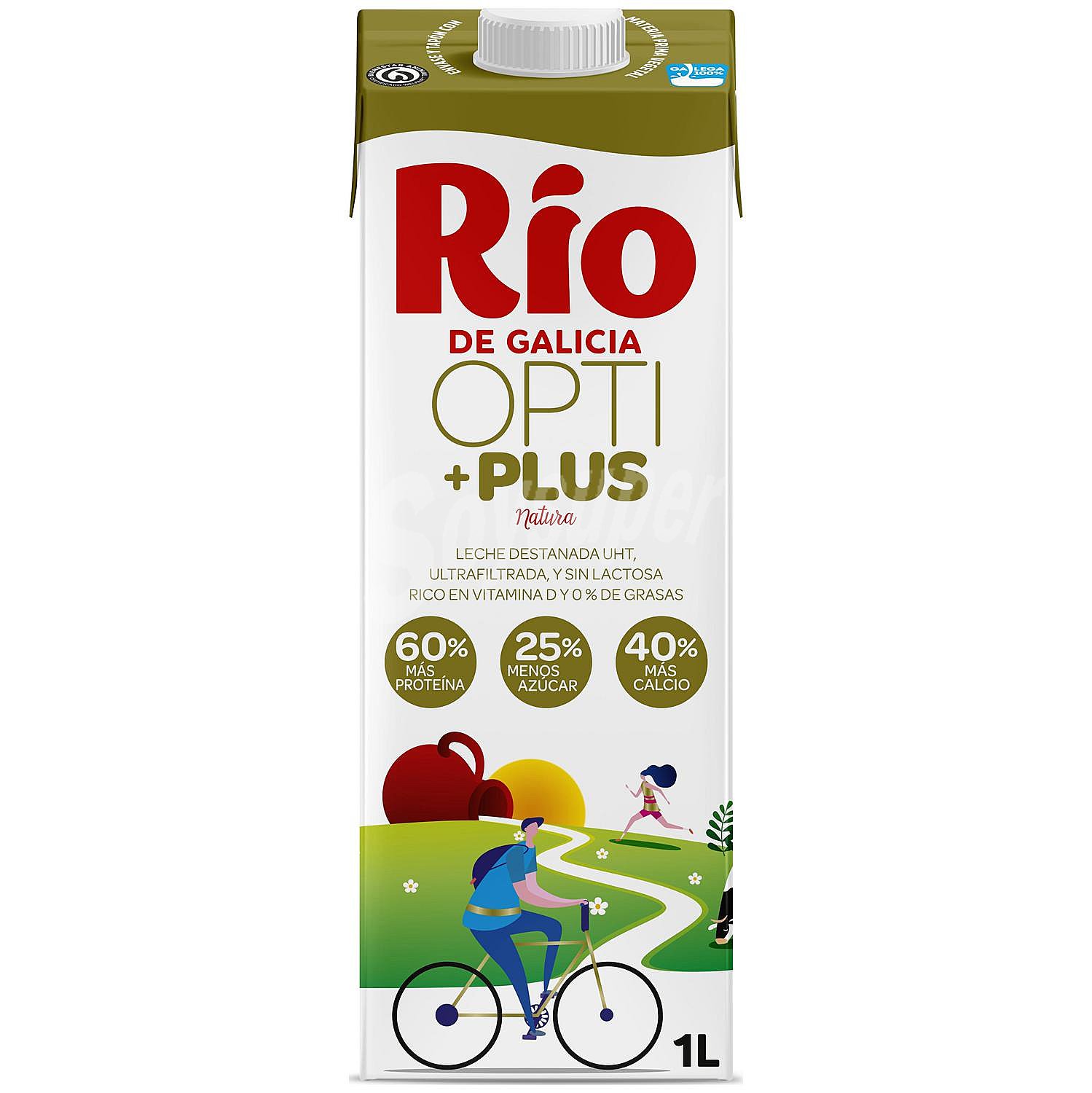 Leche desnatada con vitamina D Rio de Galicia Opti +plus Natura sin lactosa